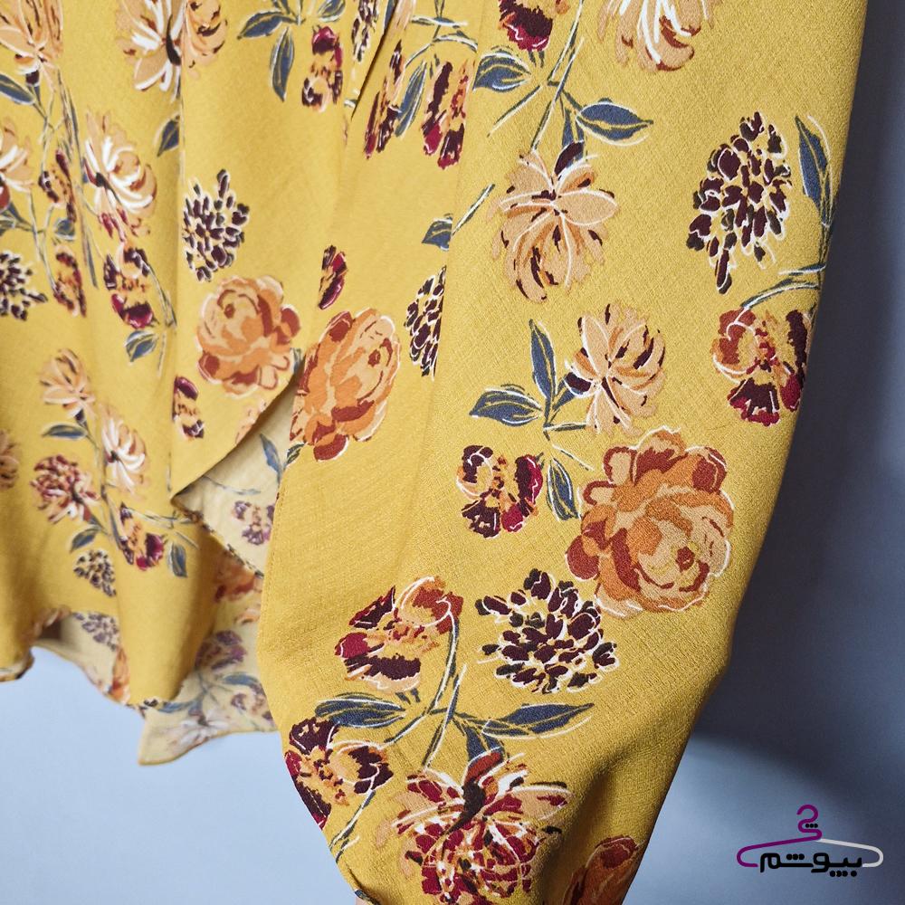 دامن خردلی گلگلی جنس کرپ حریر